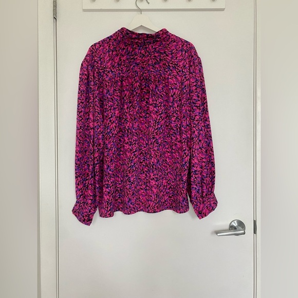 90s Vintage Magenta Flowy V-Neck Balloon Sleeve Blouse - Picture 6 of 6